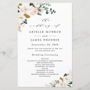 Blush Pink Gold und White Floral Hochzeitsprogramm