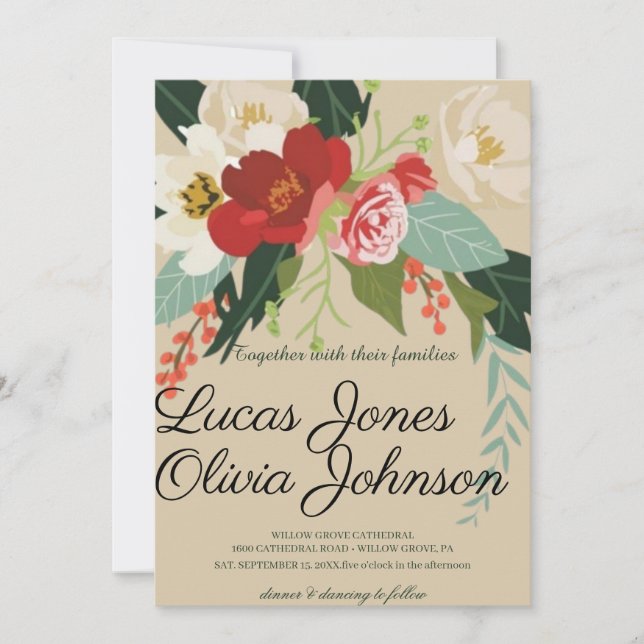 Blush Pink Gold und White Magnolia Bloral Wedding Einladung (Vorderseite)