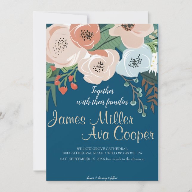 Blush Pink Gold und White Magnolia Bloral Wedding Einladung (Vorderseite)