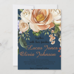 Blush Pink Gold und White Magnolia Bloral Wedding Einladung