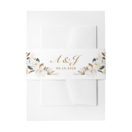 Blush Pink Gold und White Magnolia Bloral Wedding Einladungsbanderole