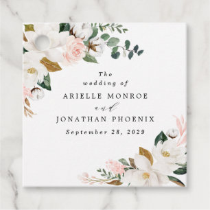 Blush Pink Gold und White Magnolia Bloral Wedding Geschenkanhänger