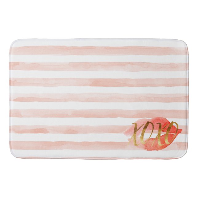 Blush Pink Gold XOXO Wasserfarbe Kiss Badematte (Vorderseite)