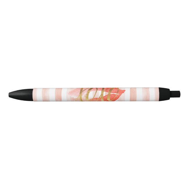Blush-Pink Gold XOXO Wasserfarbe Kiss Kugelschreiber (Vorderseite)