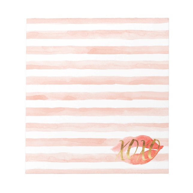 Blush Pink Gold XOXO Wasserfarbe Kiss Notizblock (Vorderseite)