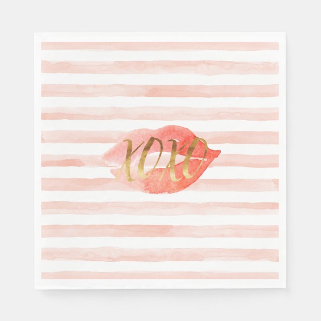 Blush Pink Gold XOXO Wasserfarbe Kiss Serviette (Vorderseite)