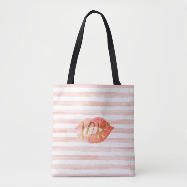 Blush Pink Gold XOXO Wasserfarbe Kiss Tasche (Vorderseite)
