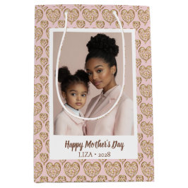 Blush Pink Golden Hearts Mother Day Mittlere Geschenktüte