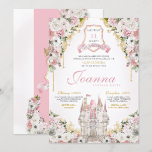 Blush Pink Goldene Burg Prinzessin Quinceanera Einladung