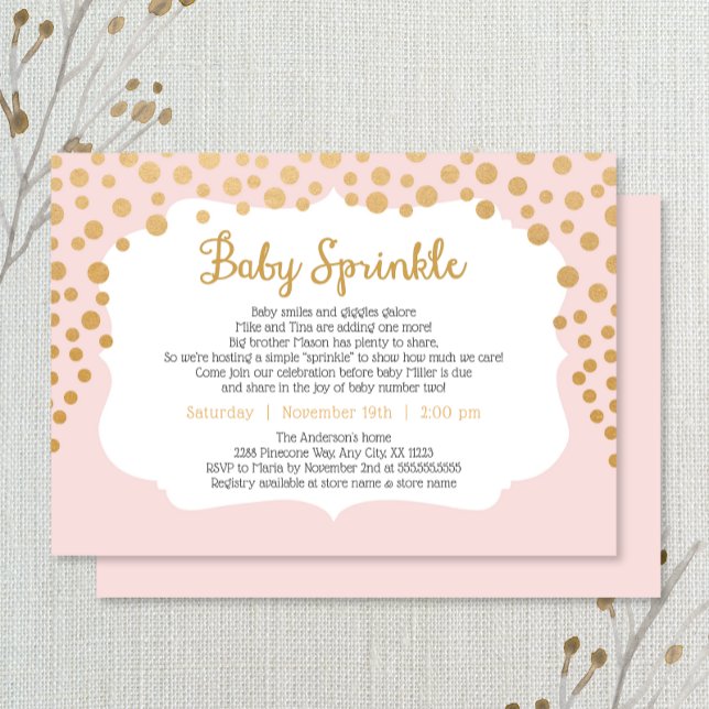 Blush pink goldes Girl Sprinkle laden ein, Baby #2 Einladung (Von Creator hochgeladen)