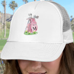 Blush Pink Golf Initial Monogram Truckerkappe<br><div class="desc">This all white hat features a stylish blush pink watercolor golf bag filled with clubs, sitting on a patch of green grass. The design includes a simple serif initial monogram placed right on the bag, making it feel like a natural part of the artwork. The letter is shown in a...</div>
