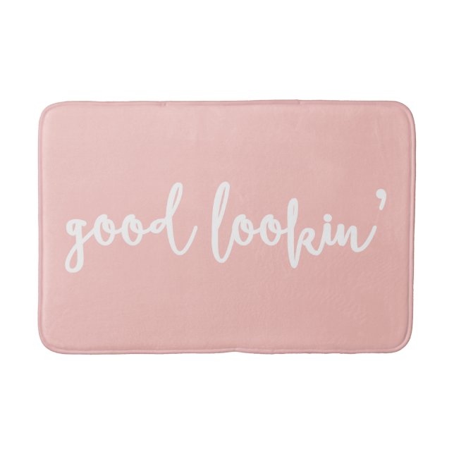 Blush Pink Good Lookin' Kalligrafie-Skript Badematte (Vorderseite)