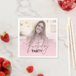 Blush Pink Gradient Personalisiertes Foto Geburtst Serviette
