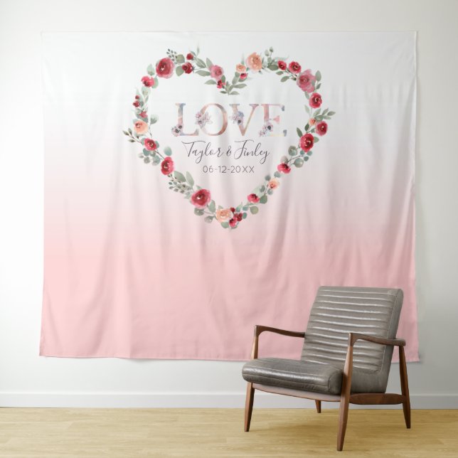 Blush Pink Gradient Selfie Liebe Hintergrund Hochz Wandteppich (Beispiel (Horizontal))