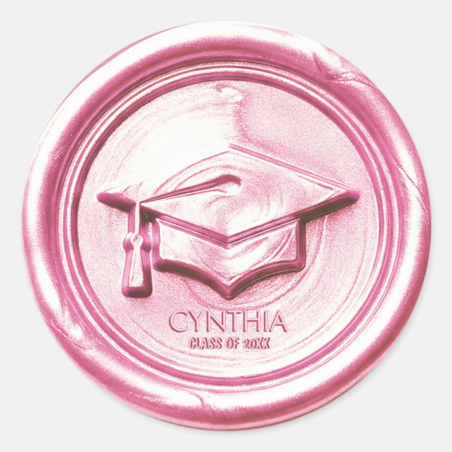 Blush Pink Graduation Cap  Wax Seal Runder Aufkleber (Vorderseite)