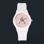 Blush Pink Grau Modernes Script Girly Monogram Nam Armbanduhr<br><div class="desc">Blush Pink und Gray Simple Script Monogram Name Watch. Dies macht den perfekten Abschluss,  Geburtstag,  Hochzeit,  Brautparty,  Jubiläum,  Babydusche oder Junggeselinnen-Abschied Geschenk für jemanden,  die Lieben glamourösen Luxus und schicke Stile.</div>