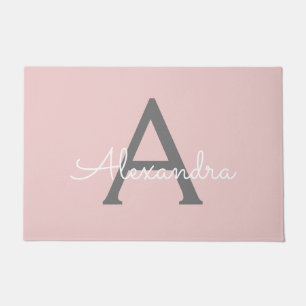 Blush Pink Grau Modernes Script Girly Monogram Nam Fußmatte