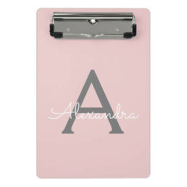 Blush Pink Grau Modernes Script Girly Monogram Nam Mini Klemmbrett