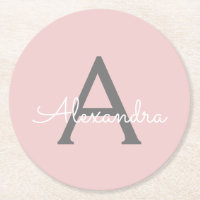 Blush Pink Grau Modernes Script Girly Monogram Nam