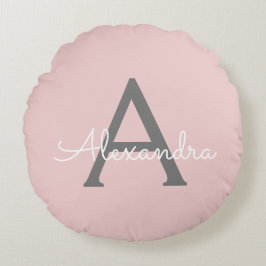 Blush Pink Grau Modernes Script Girly Monogram Nam Rundes Kissen