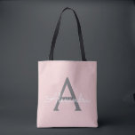 Blush Pink Grau Name Girly Script Monogram Modern Tasche<br><div class="desc">Blush Pink und Gray Elegant Fügen Sie Ihren eigenen Namen Monogram Book Bag. Diese Büchertasche kann auf Ihren Vor- und Vornamen angepasst werden und als Geschenk für Weihnachten,  Geburtstag,  Brautparty oder Hochzeit.</div>