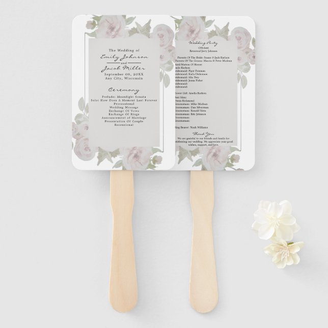 Blush Pink Grau Rose Floral Watercolor Programm Fächer (Vorne und Hinten)