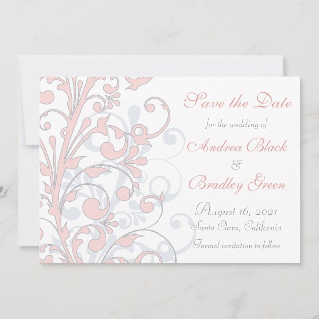 Blush Pink, Grau, Weiße Hochzeit Speichern Sie das Save The Date (Vorderseite)
