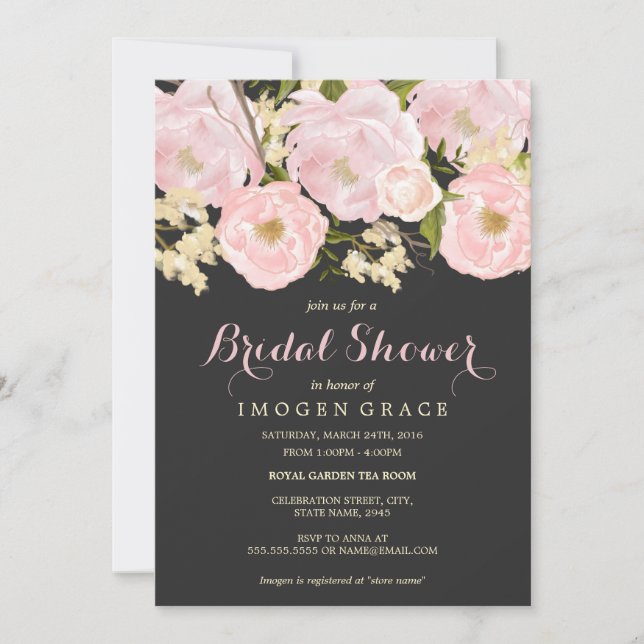 Blush Pink & Graues Brautparty mit Blumenmuster la Einladung (Vorderseite)