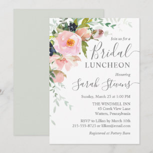 Blush Pink & Gray Bloral Bridal Luncheon Einladung