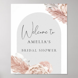 Blush Pink Gray Boho Blume Arch Brautparty Po Poster
