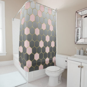 Blush Pink Gray & Gold Hexagon Modernes Glam Duschvorhang