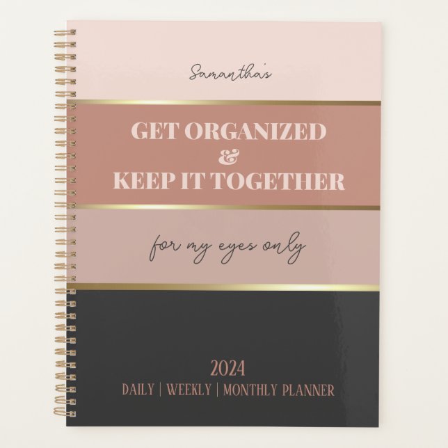 Blush Pink Gray Moderne Elegante Feminine Script Planer (Vorderseite)