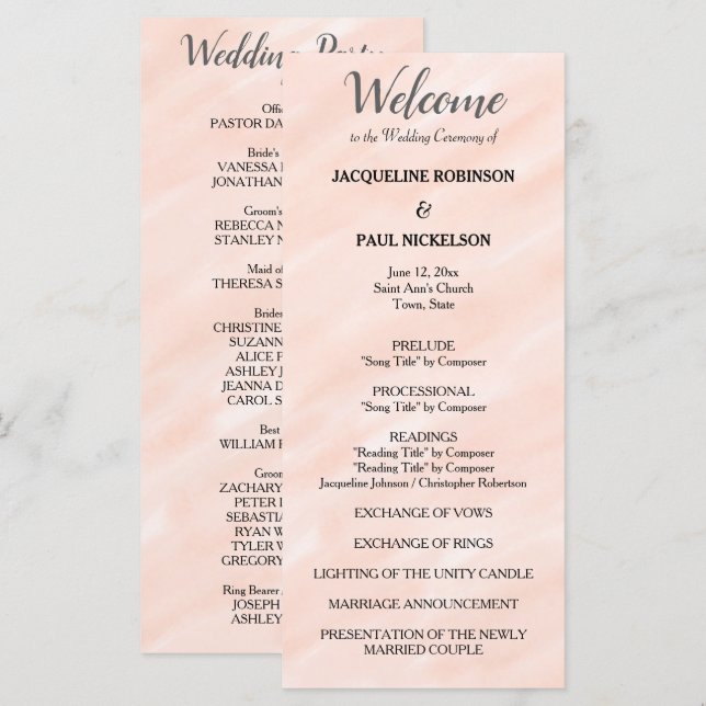 Blush Pink Gray Watercolor Hochzeitsprogramm Programm (Vorne/Hinten)