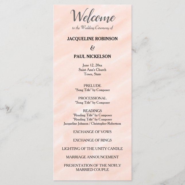 Blush Pink Gray Watercolor Hochzeitsprogramm Programm (Vorderseite)