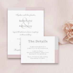 Blush Pink Gray White Stripes Hotel Details Hochze Begleitkarte