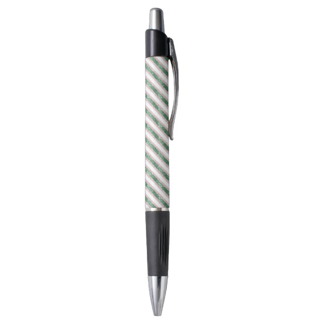 Blush Pink Green Glitter Stripes Christmas   Kugelschreiber (Unterseite (Vertikal))
