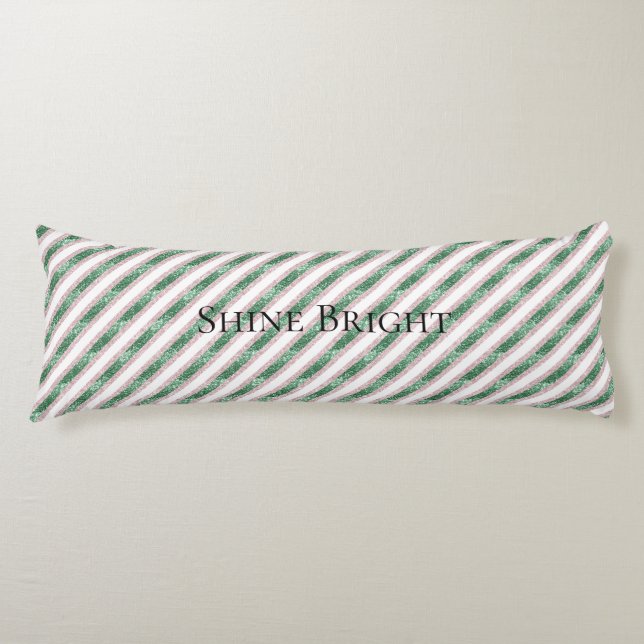 Blush Pink Green Glitter Stripes Christmas   Seitenschläferkissen (Vorderseite)