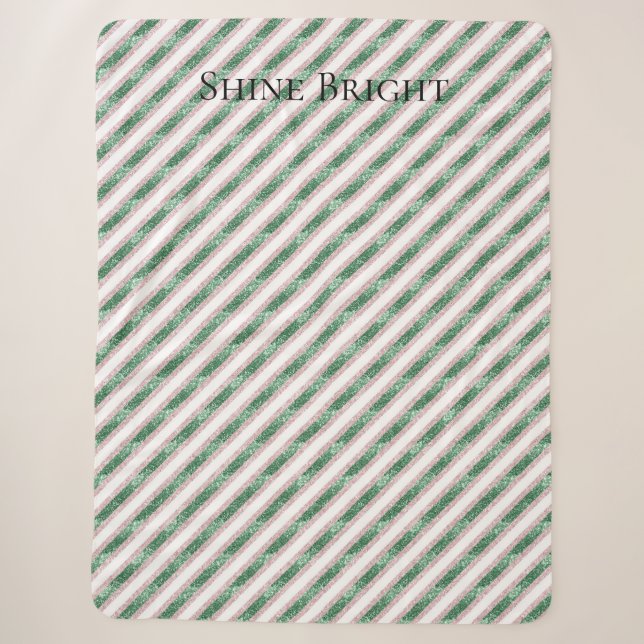 Blush Pink Green Glitter Stripes Christmas   Sherpadecke (Vorderseite)