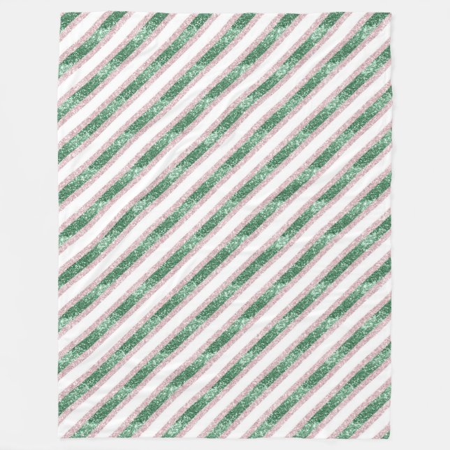 Blush Pink Green Glitzy Stripes Christmas Fleecedecke (Vorderseite)
