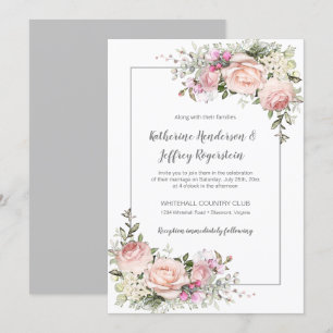 Blush Pink Green Grey Watercolor Blumenzehen Einladung