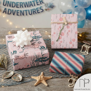 Blush Pink & Green Mexican Salamander Axolotl Girl Geschenkpapier Set
