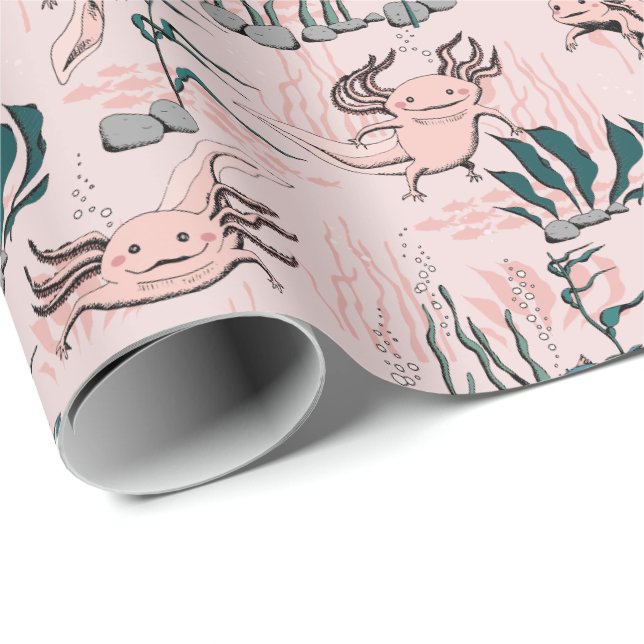 Blush Pink & Green Underwater Axolotl Baby Girl Geschenkpapier (Rolleneckpunkt)
