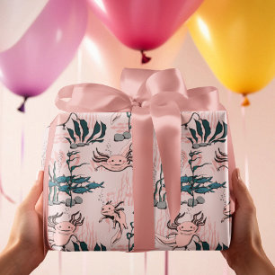 Blush Pink & Green Underwater Axolotl Baby Girl Geschenkpapier