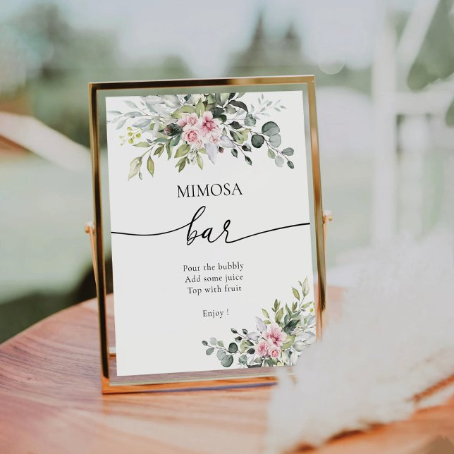 Blush Pink Greenery Bloral Mimosa Bar Sign Sockelschild (Von Creator hochgeladen)