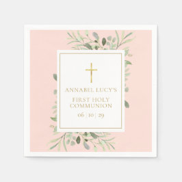 Blush Pink Greenery Erster Kommunion Serviette