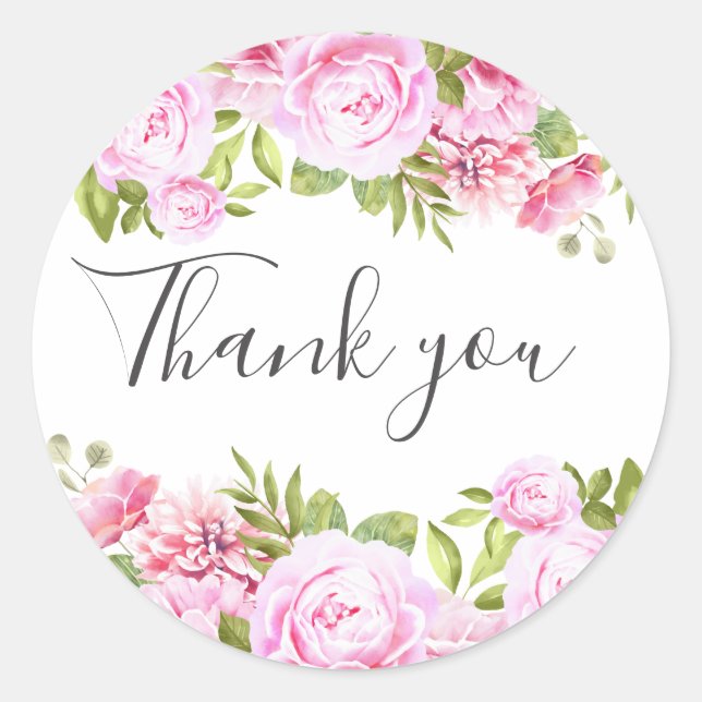 Blush Pink Greenery Floral Vielen Dank Runder Aufkleber (Vorderseite)