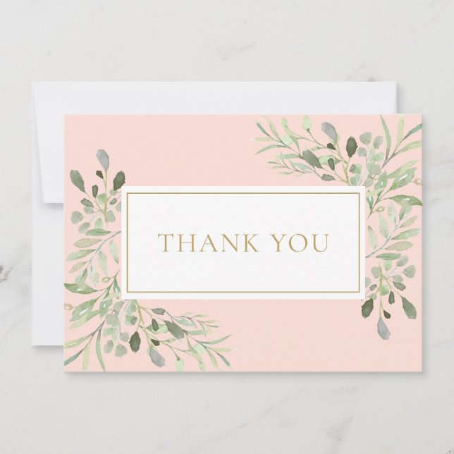 Blush Pink Greenery Heilige Kommunion Dankeskarte (Vorderseite)
