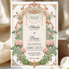 Blush Pink Greenery Jugendstil Einladung Hochzeit