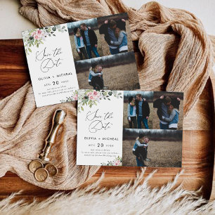 Blush Pink Greenery Save the Date mit Fotokarte