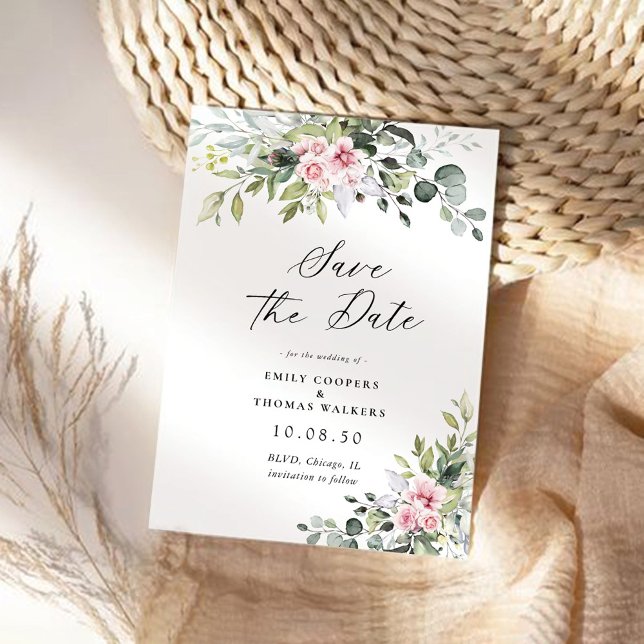 Blush Pink Greenery Speichern Sie die Datumskarten Save The Date (Von Creator hochgeladen)